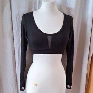 fit kitty Black long sleeve crop top with mesh cut out and thumb holes